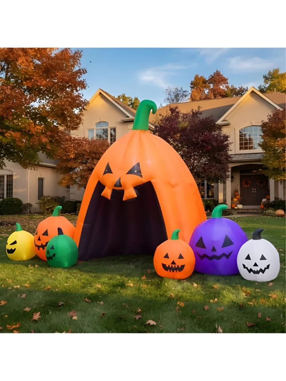 14.5FT Halloween Inflatable Walk-in Pumpkin House with LED Lights